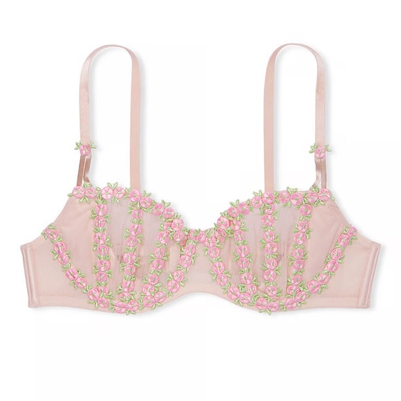 Wicked lattice embroidered rose bud unlined balconette bra - Picture 1 of 6